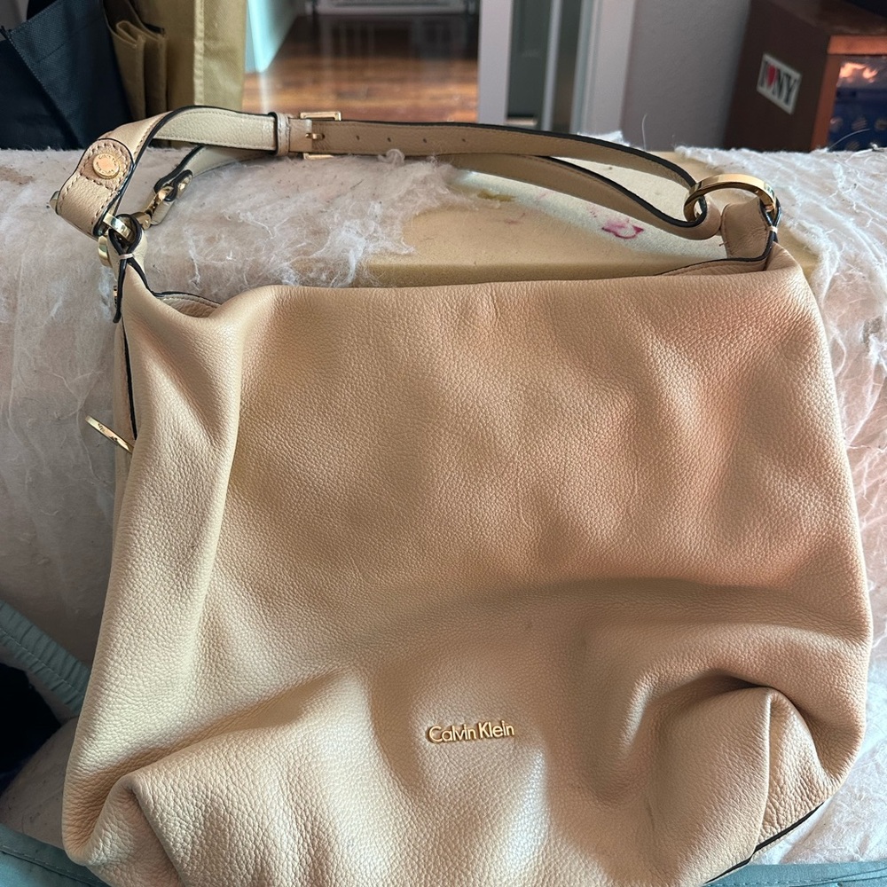 Calvin Klein Beige Leather Shoulder Bag